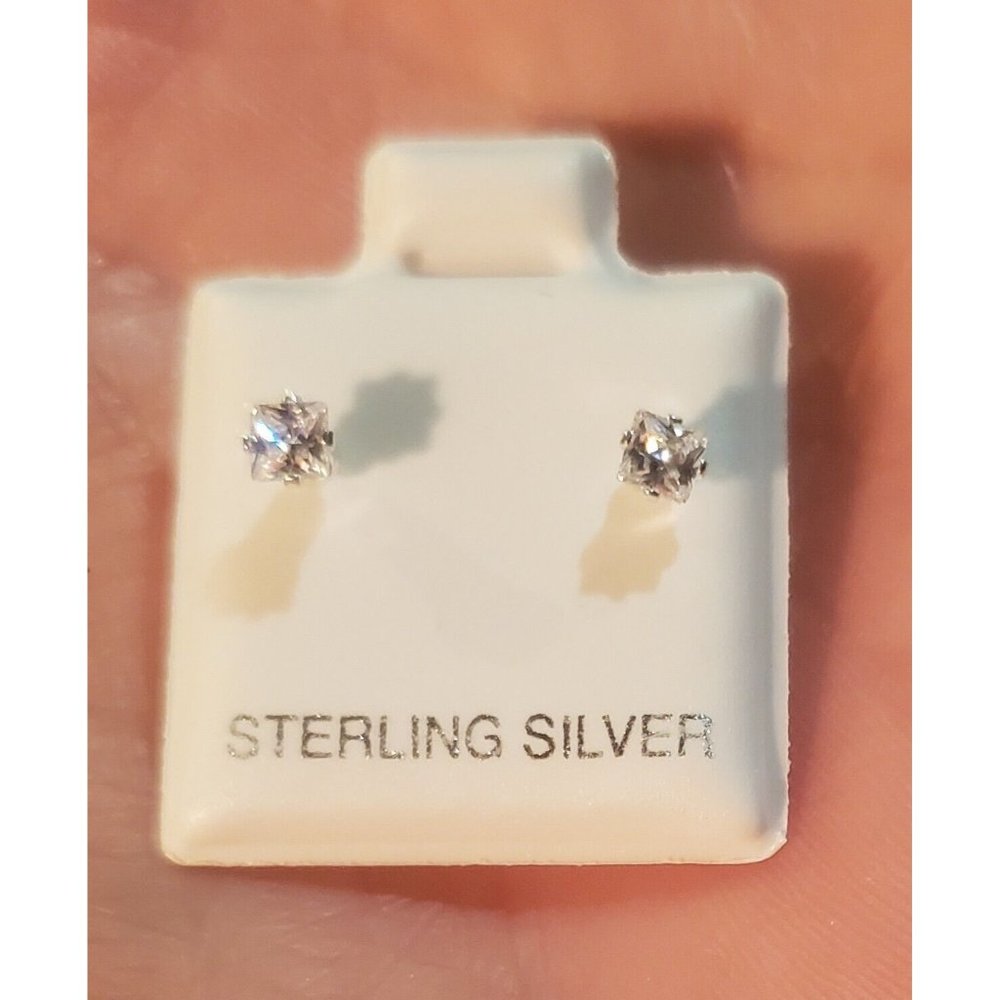 Sterling Silver Crystal Square Stud Earrings Dainty 3mm NEW